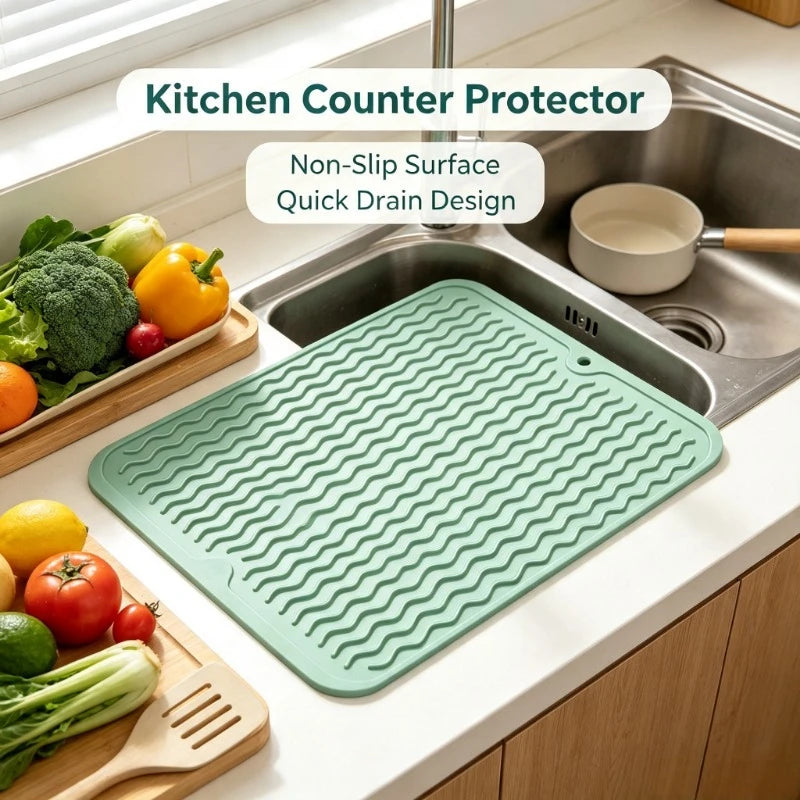 Silicone Dish Drying Mat – Heat-Resistant Wave Kitchen Pad