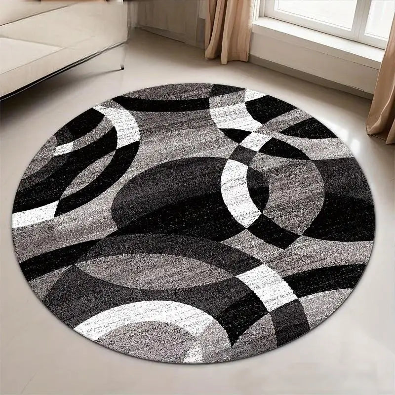 Round Sports Print Area Rug – Anti-Slip Bedroom Floor Mat