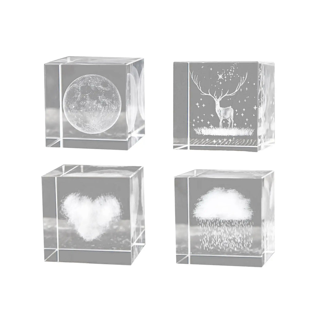 3D Engraved Crystal Cube Glass Figurine Paperweight Gift Decor