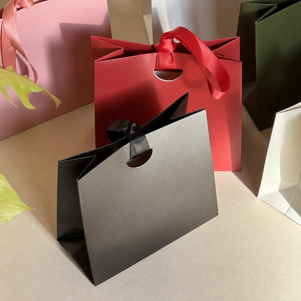 Solid Color Paper Gift Bag with Satin Ribbon Handle