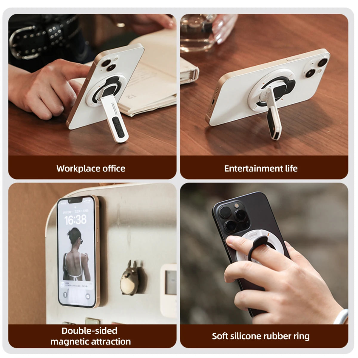 Double Magnetic Phone Ring Holder & Stand for MagSafe iPhone