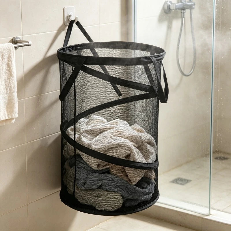 Collapsible Mesh Laundry Hamper – Foldable Clothes Basket