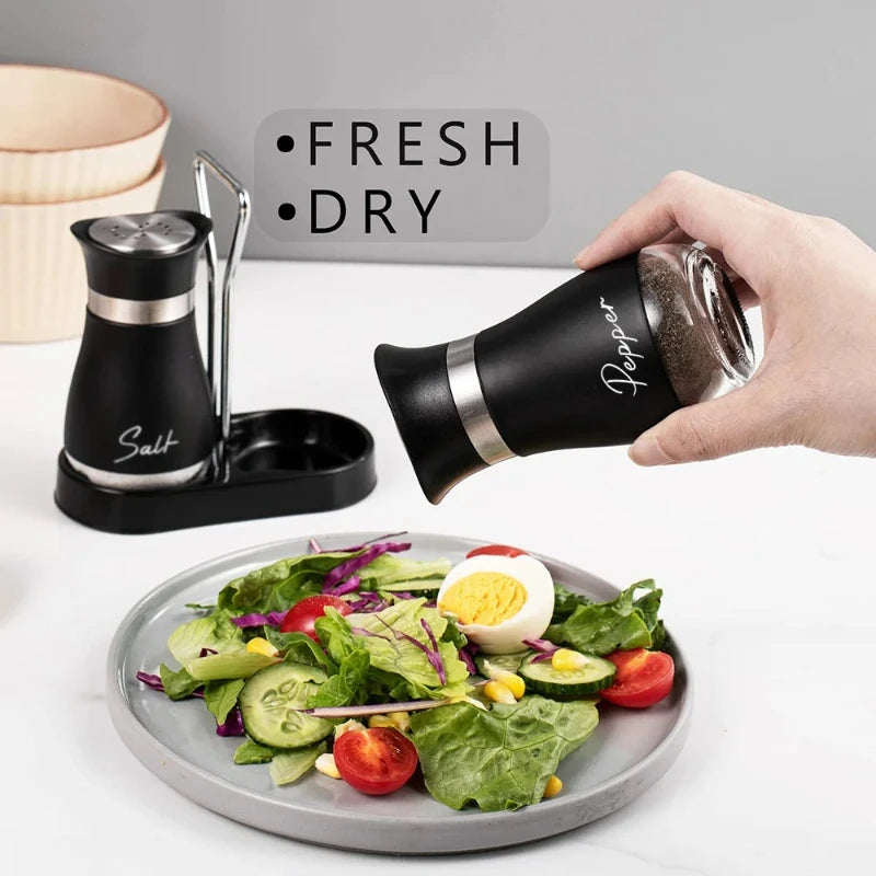 Glass Salt & Pepper Shaker Set – Rotatable 2-Pc Spice Jars