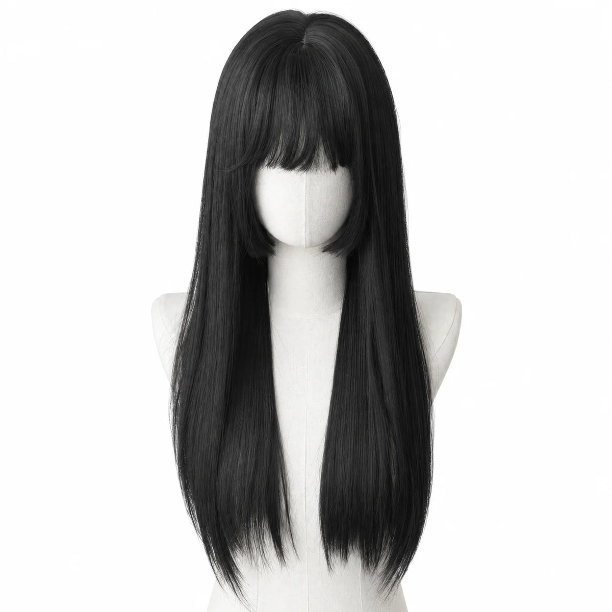 Women's Long Straight Synthetic Wig with Bangs – Hime Cut