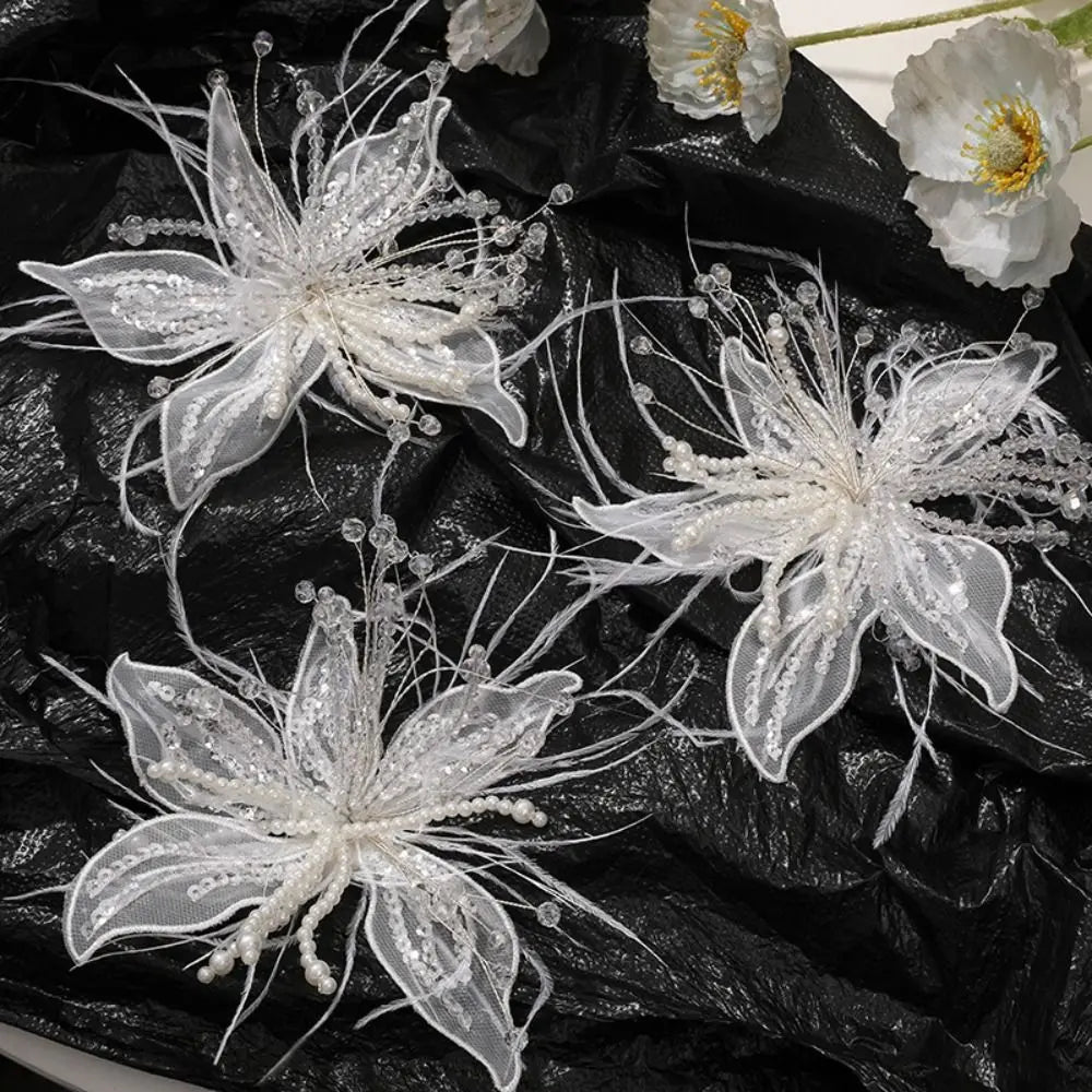 3D Organza Flower Patch – Pearl Crystal Lace Appliqué DIY