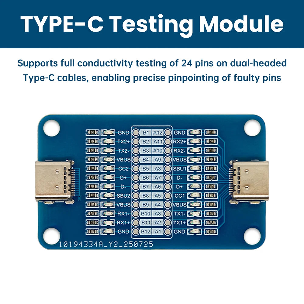 Type-C to Type-C Cable Tester – 24-Pin LED Indicator Module