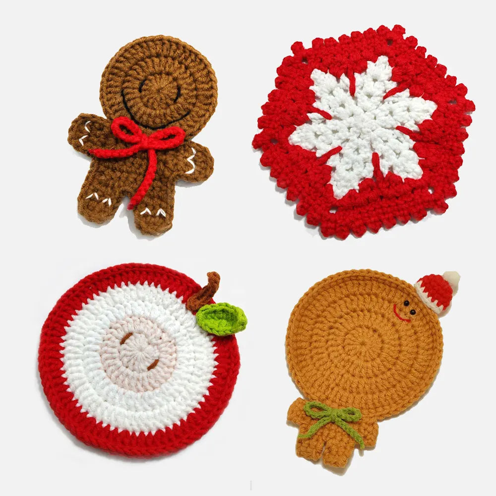Handmade Crochet Santa Coasters Set of 4 – Christmas Decor