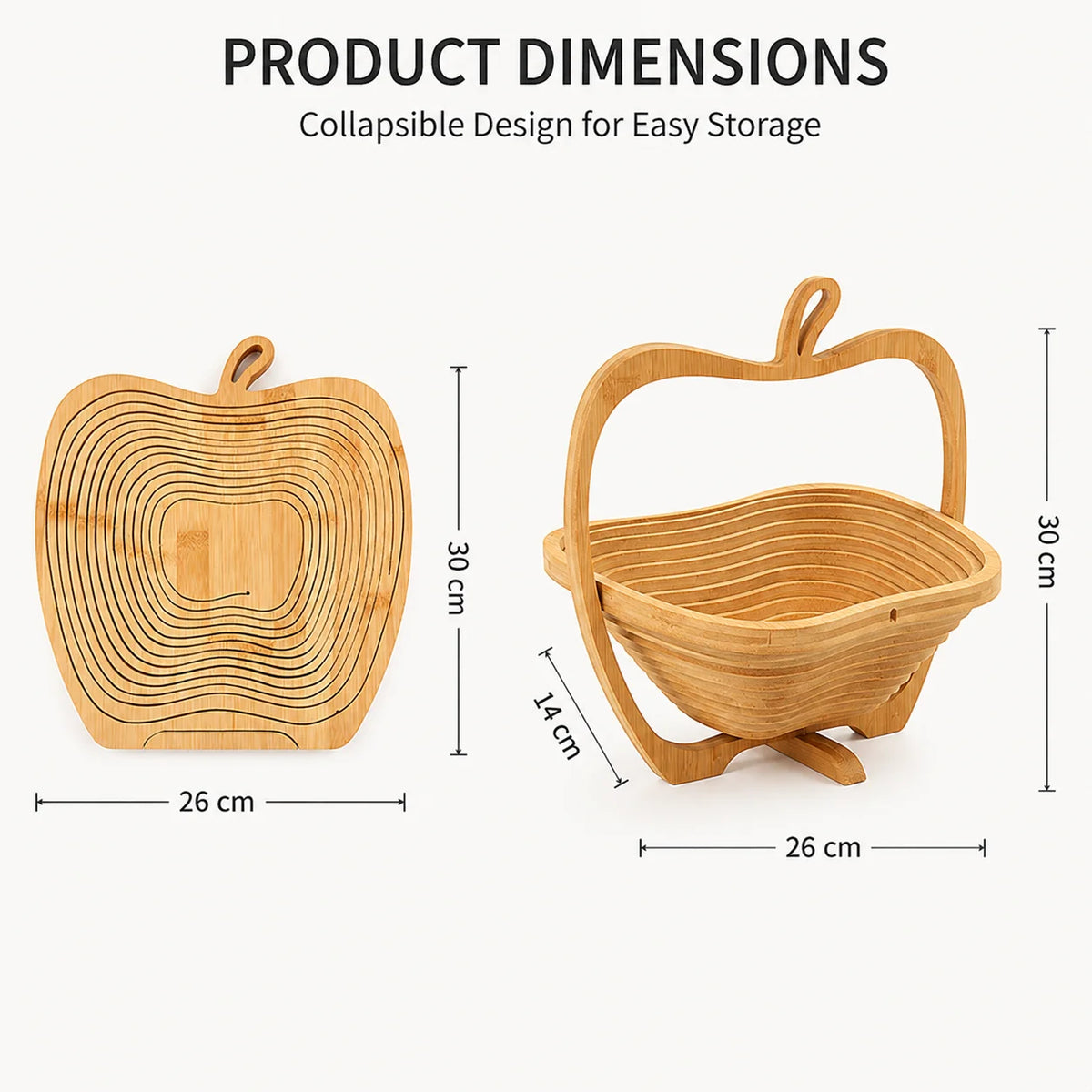 Foldable Bamboo Fruit Basket & Heat-Resistant Wooden Tray