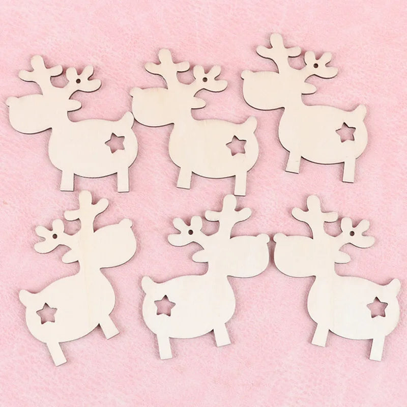 Christmas Elk Wooden Pendant Ornaments – 10-Piece Set