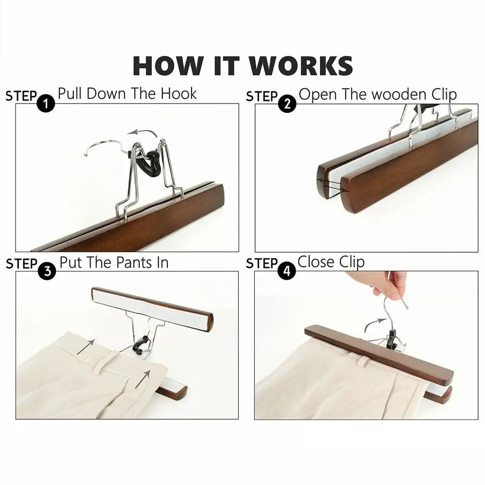 Wooden Skirt & Pants Hanger – Non-Slip Retro Closet Hook