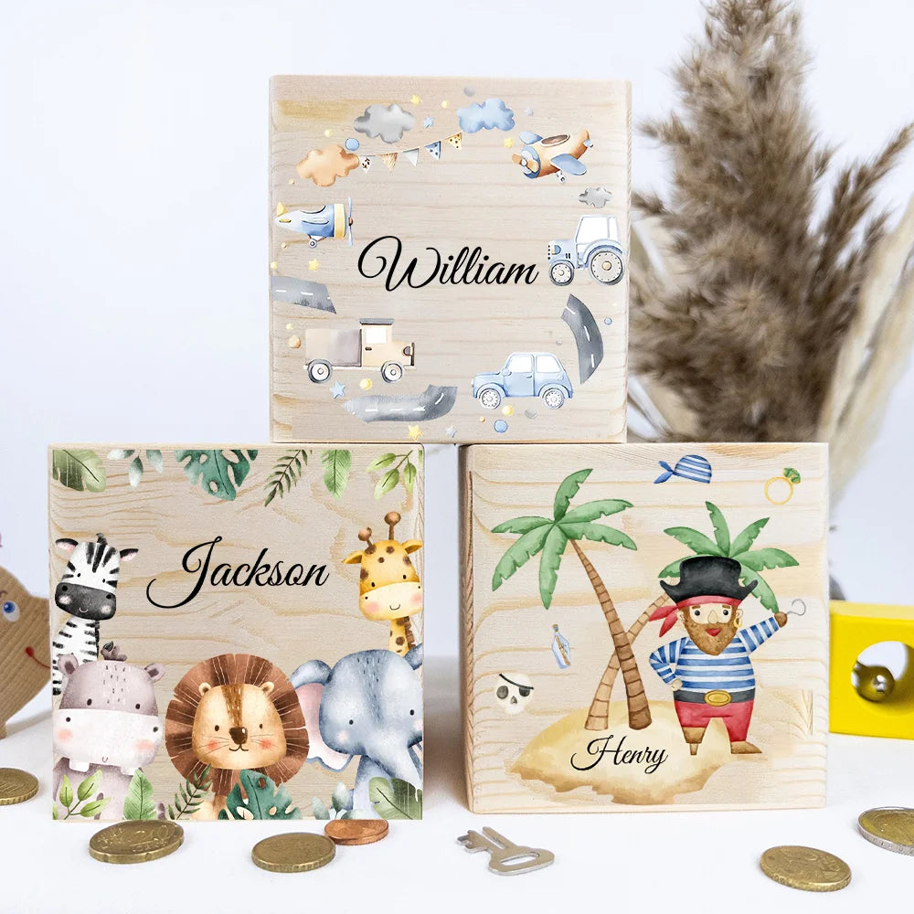 Personalized Wooden Piggy Bank for Kids – Custom Name Money Box
