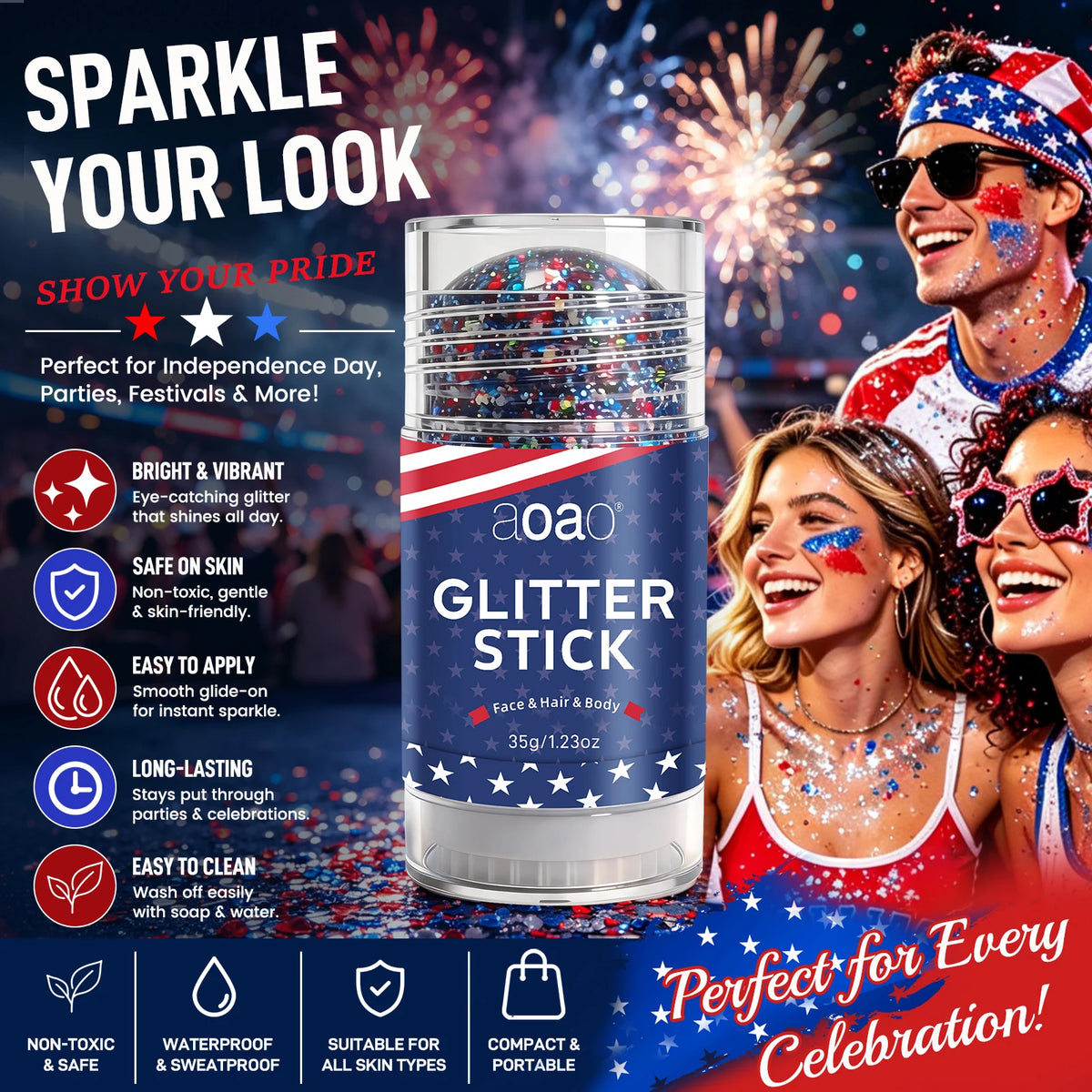Red White & Blue Glitter Stick – Body & Hair Glitter