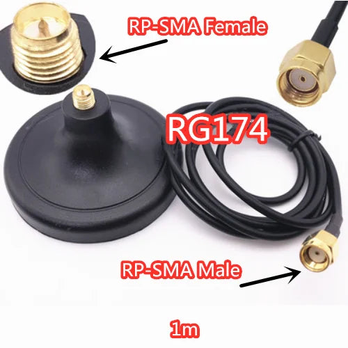 WiFi Antenna Extension Cable RP-SMA Suction Cup Base 1–5M