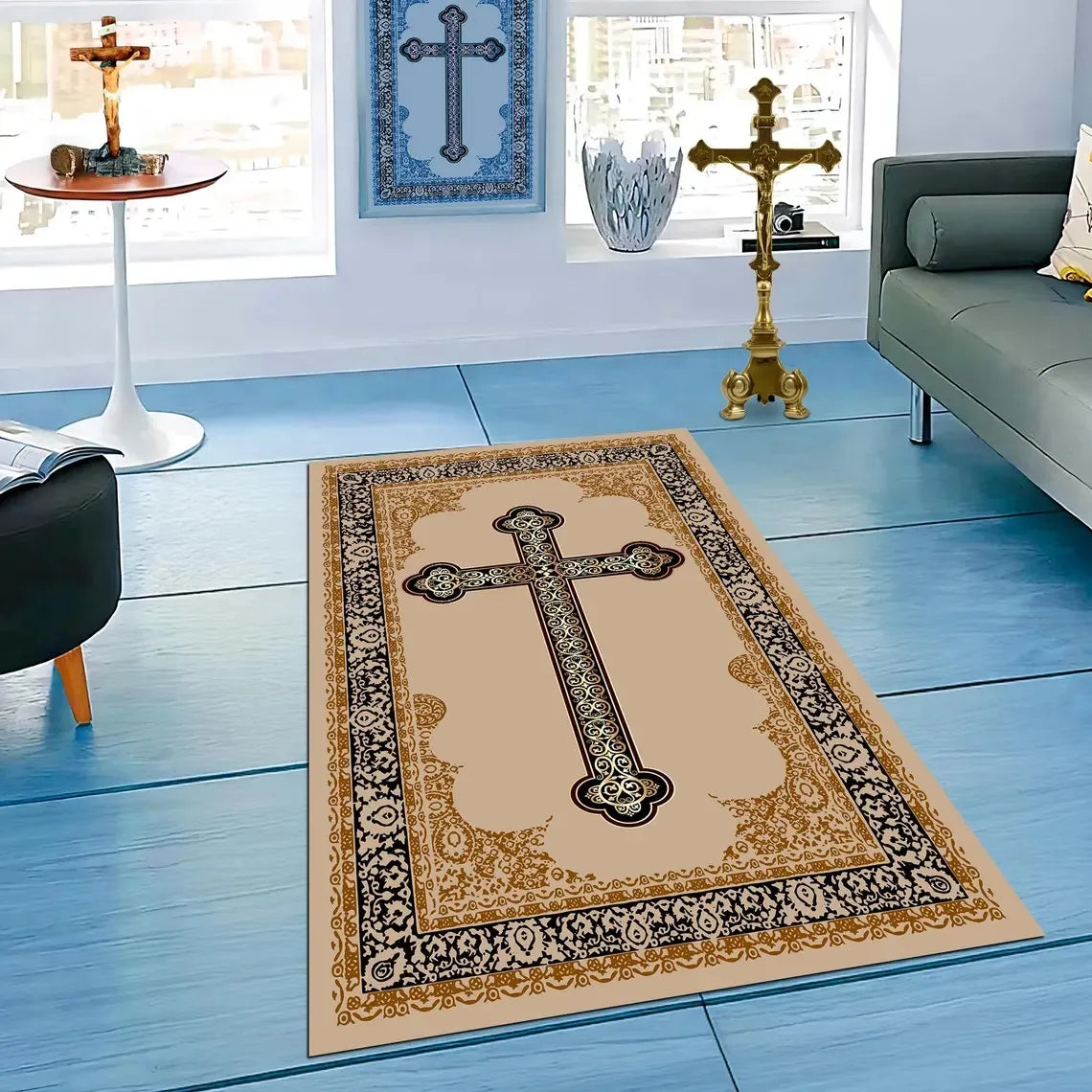Orthodox Cross Prayer Rug – Byzantine Design Non-Slip Mat