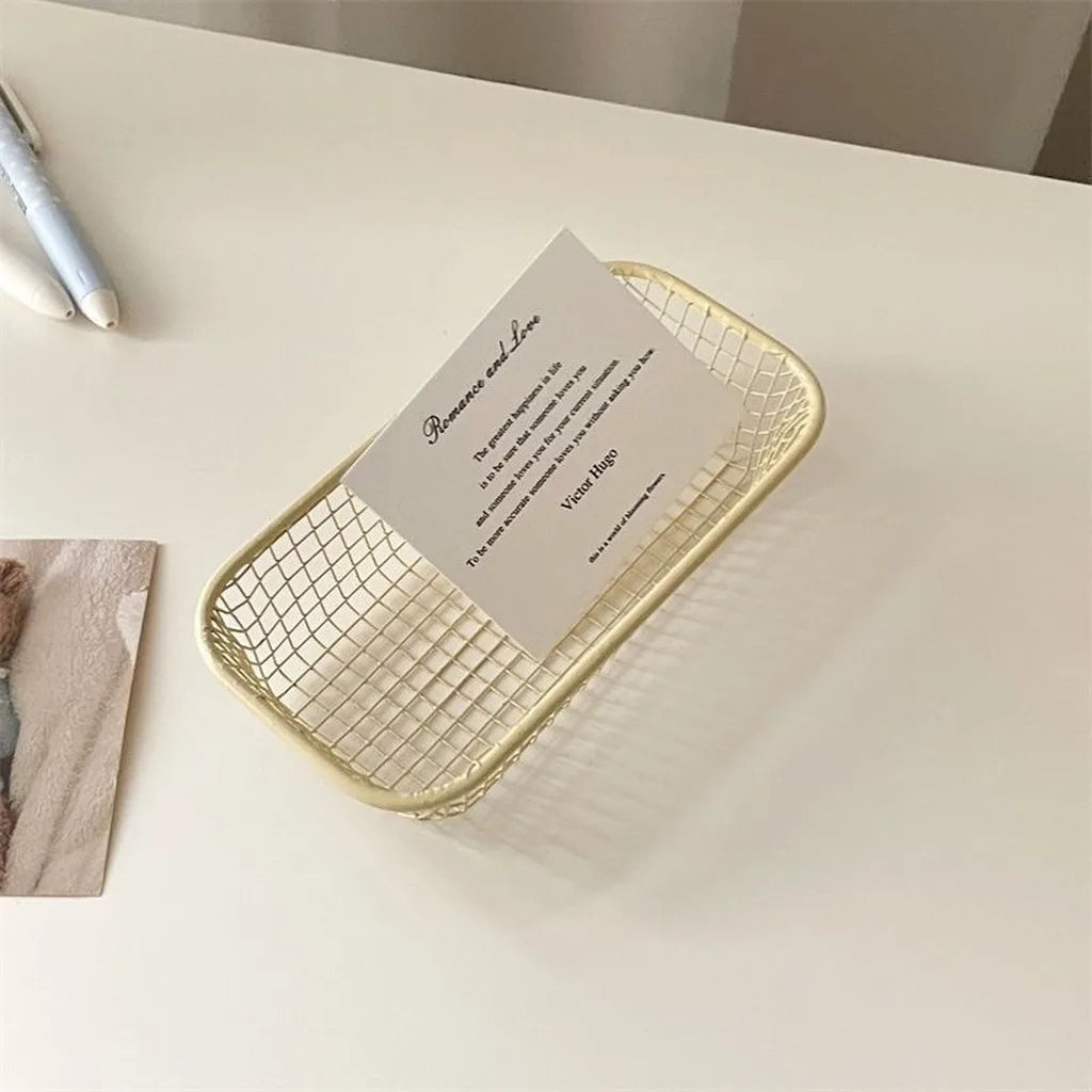 Iron Mesh Desktop Storage Basket – Office & Home Organizer
