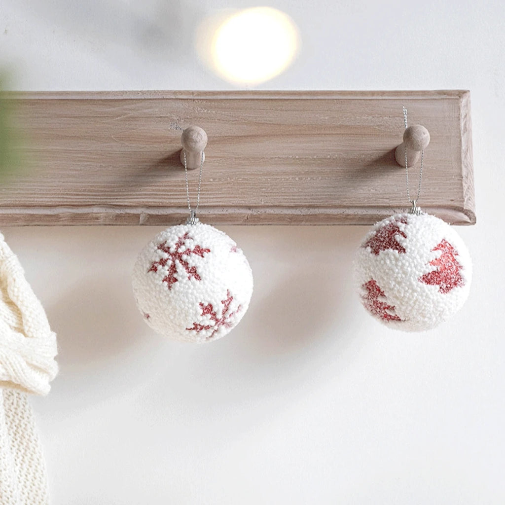 White Foam Christmas Ball Ornament 8cm | Glitter Snowball Decor