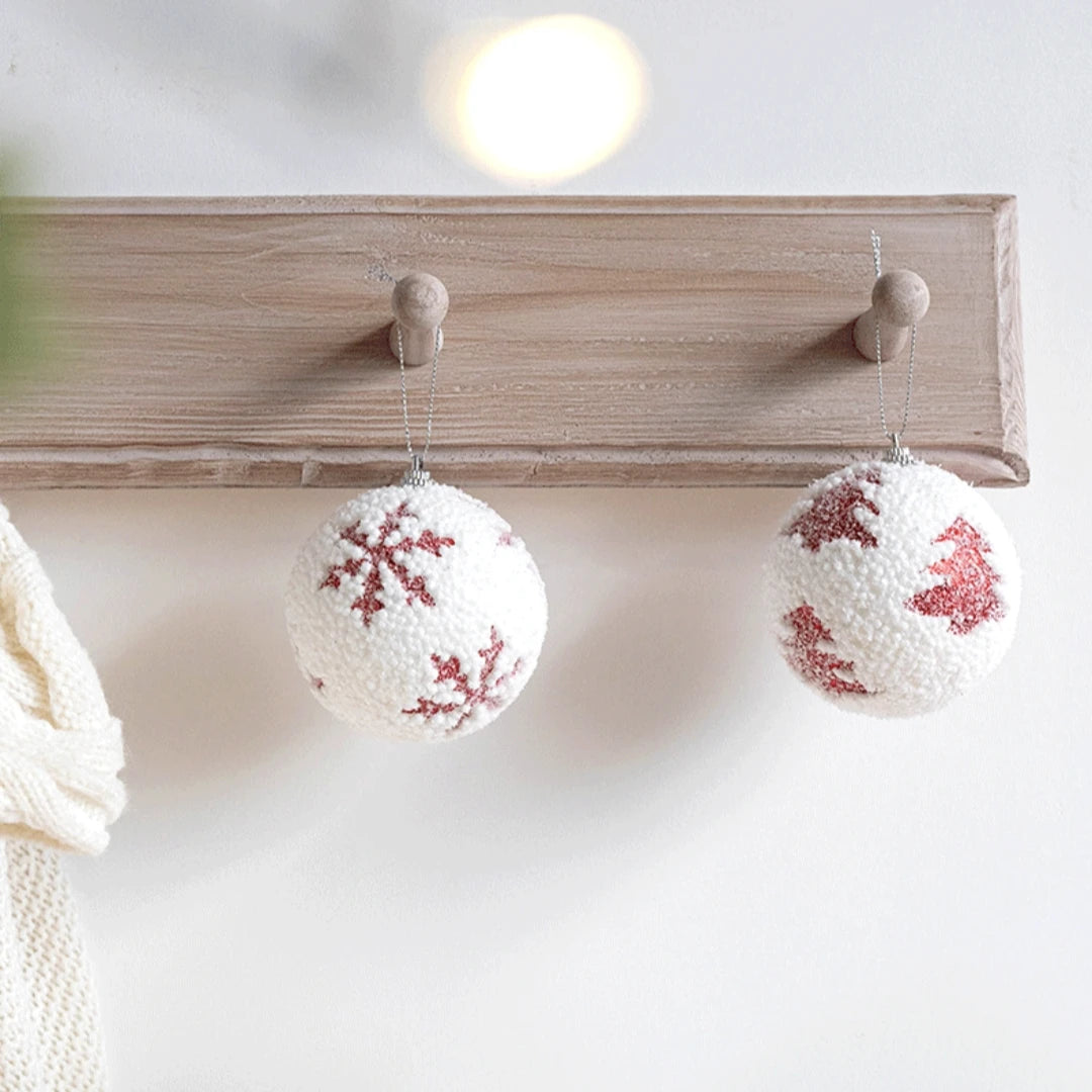 White Foam Christmas Ball Ornament 8cm | Glitter Snowball Decor