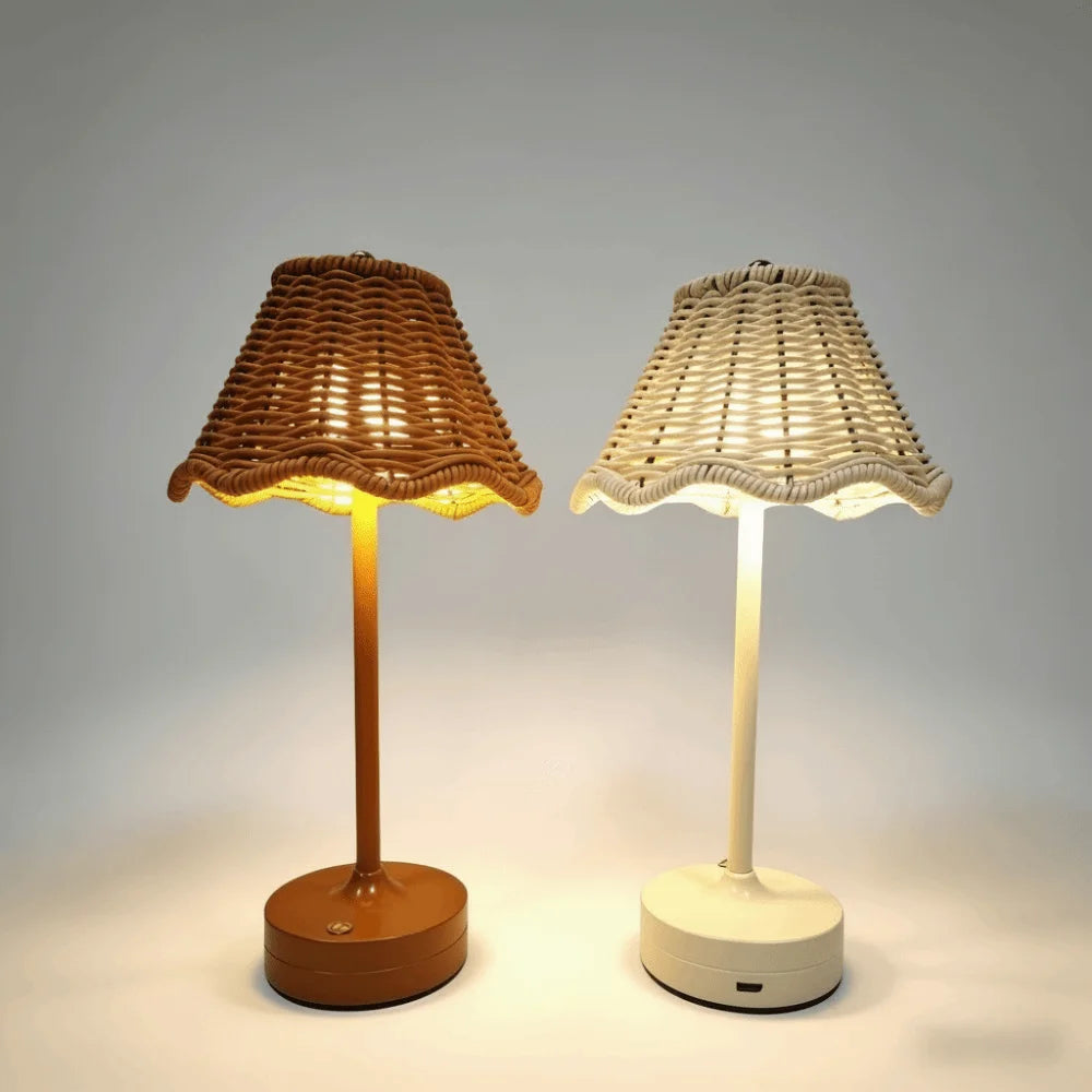 Touch Sensor LED Rattan Desk Lamp – Wireless Rechargeable
