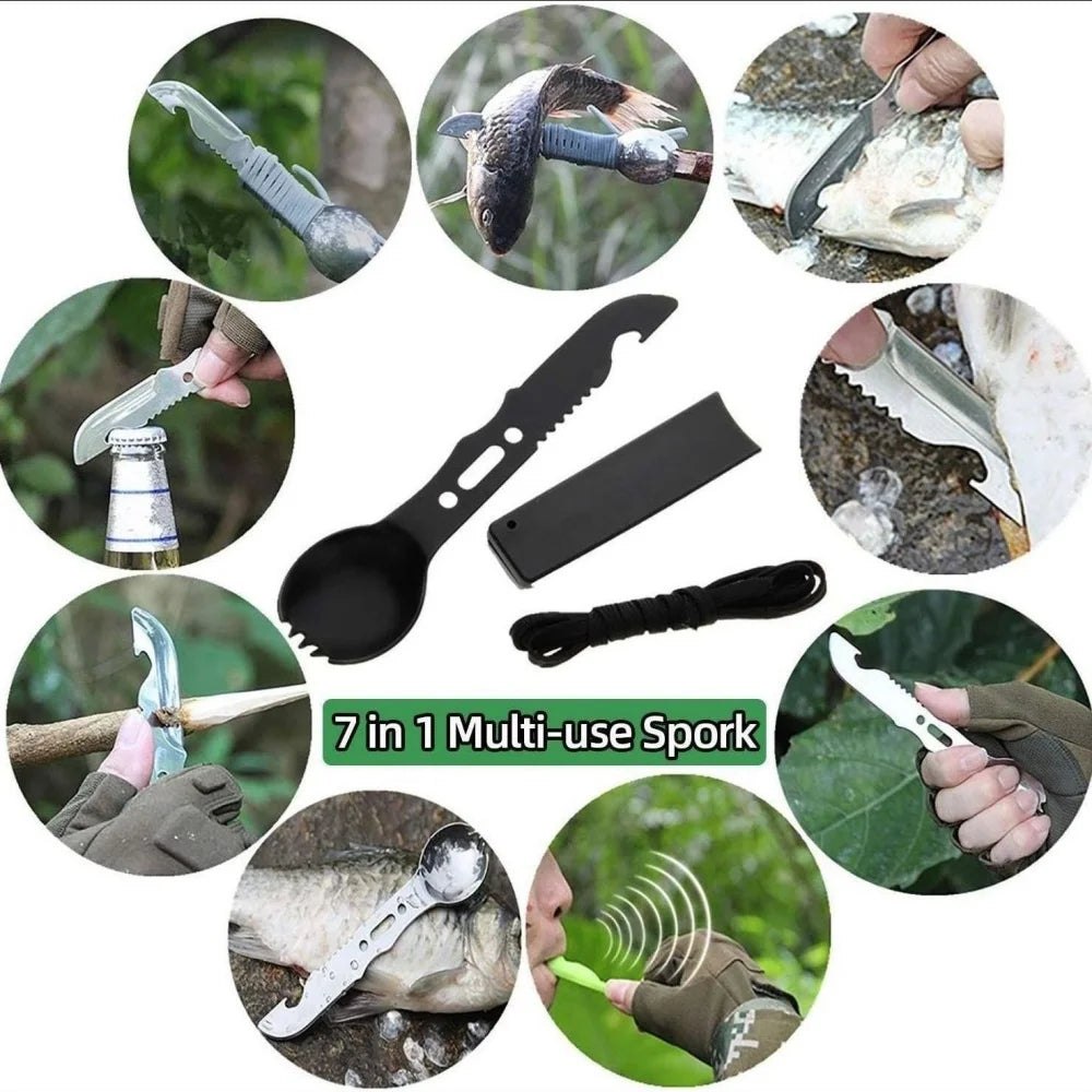 Stainless Steel Camping Cutlery Set – Knife, Fork, Spoon & Whistle