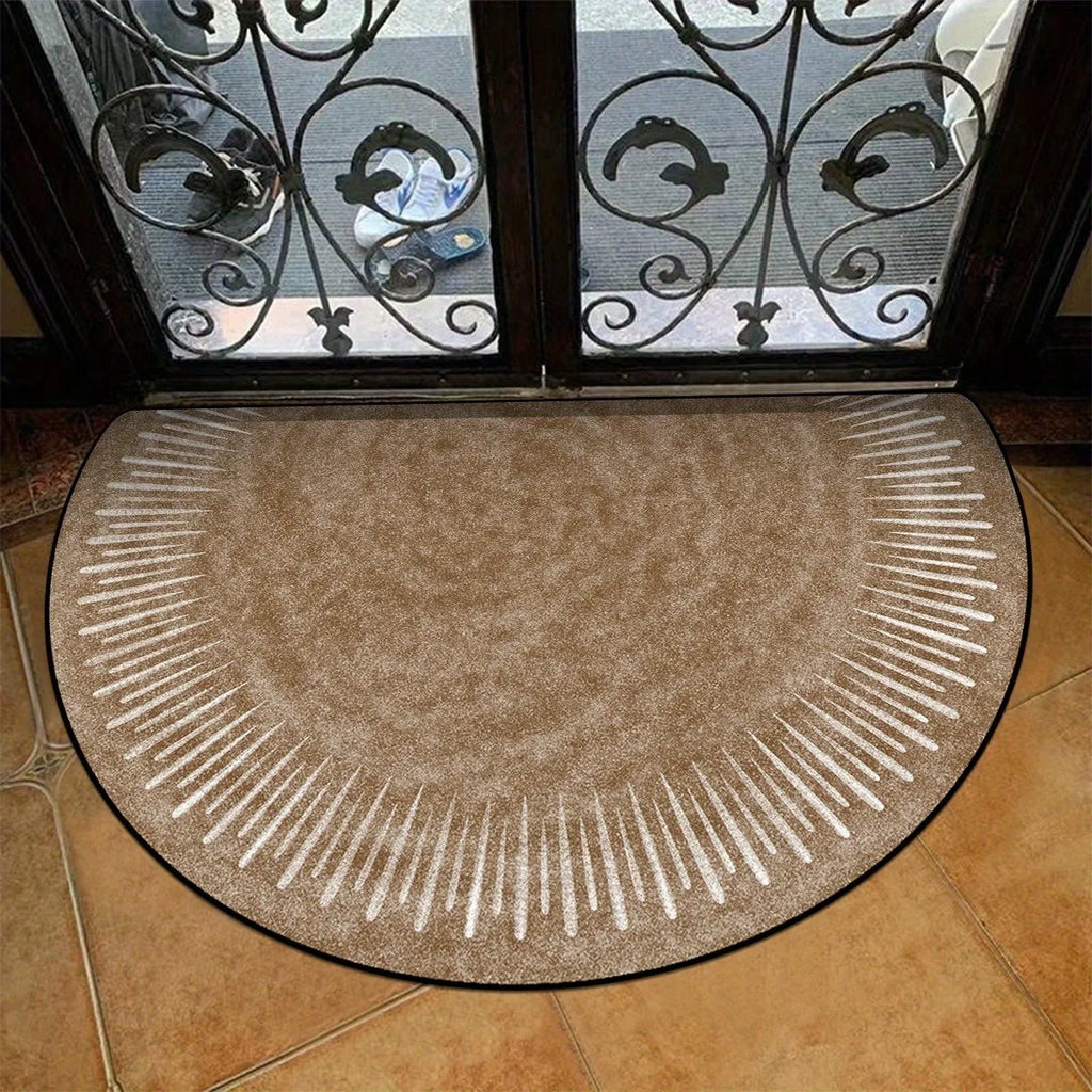 Vintage Brown Semi-Circular Doormat | Non-Slip & Washable