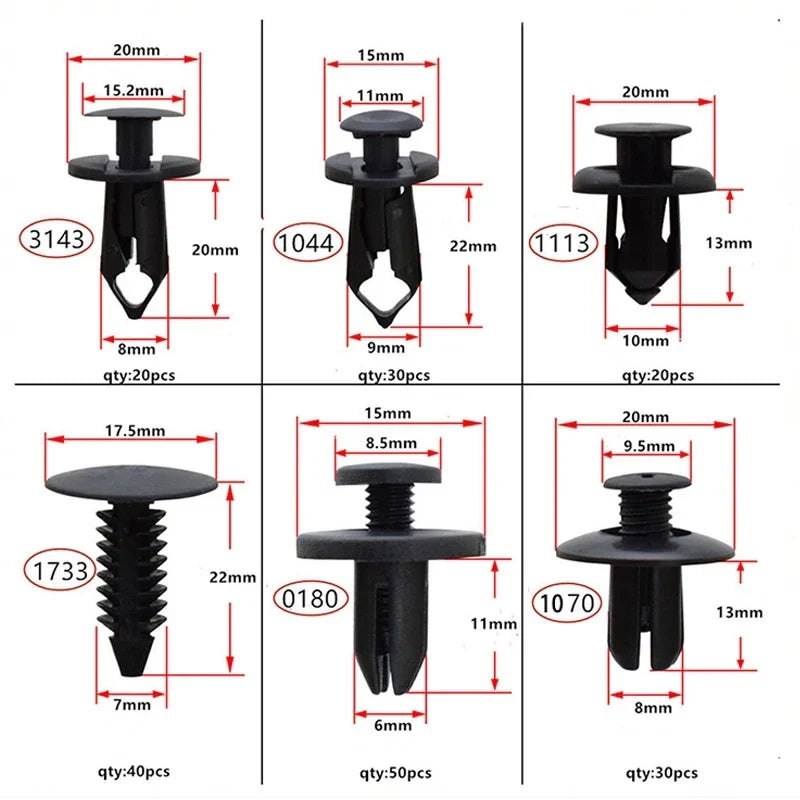 190-Piece Car Trim Fastener Set – 6 Sizes ABS Push Rivets