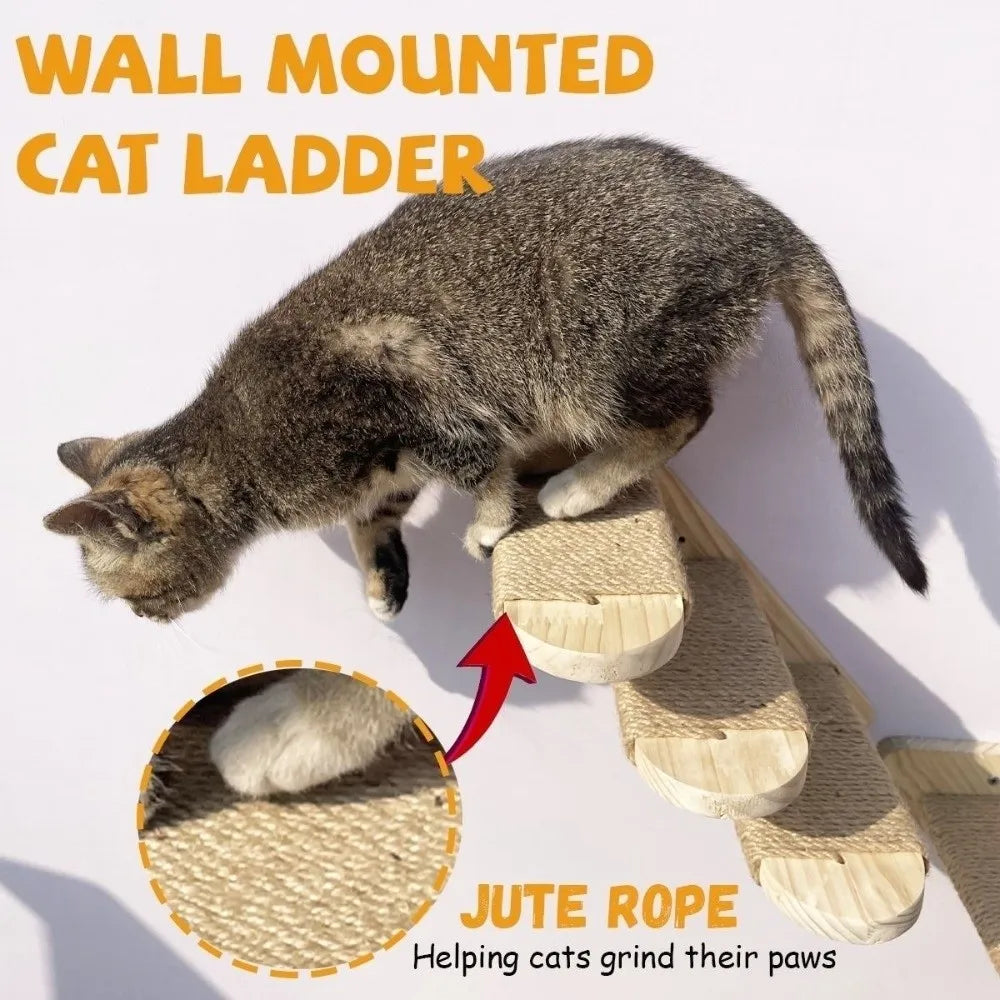 Wooden Wall-Mounted Cat Climbing Shelf & Sisal Scratcher