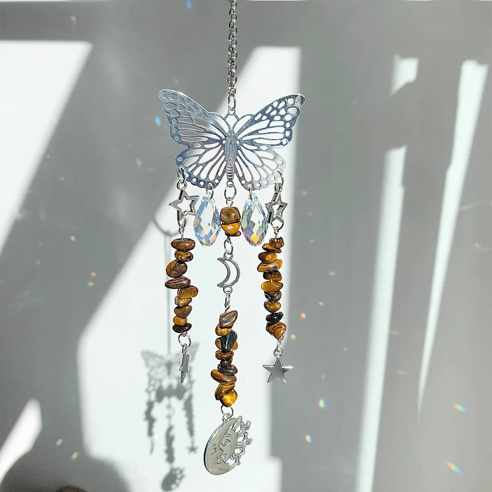 Butterfly Crystal Sun Catcher – Gemstone, Moon & Star Charms