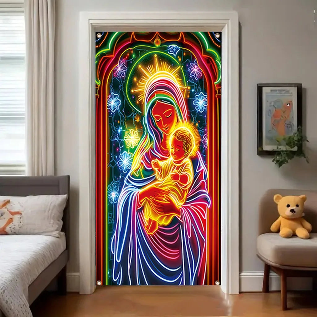 Neon Effect Christmas Tapestry Wall Hanging Banner 90x180cm