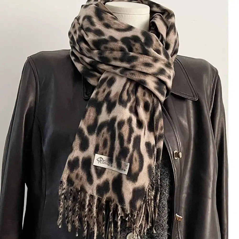 Women's Leopard Tassel Shawl | Imitation Cashmere Winter Scarf