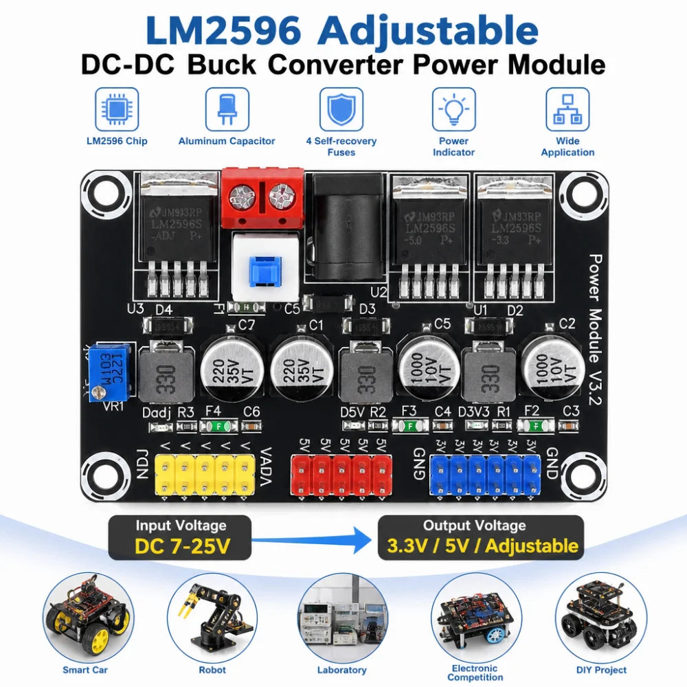 LM2596 Step-Down Power Supply Module 7-25V to 3.3V/5V