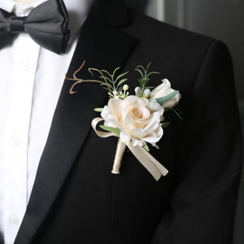 Silk Rose Boutonniere & Wrist Corsage – Wedding Accessories