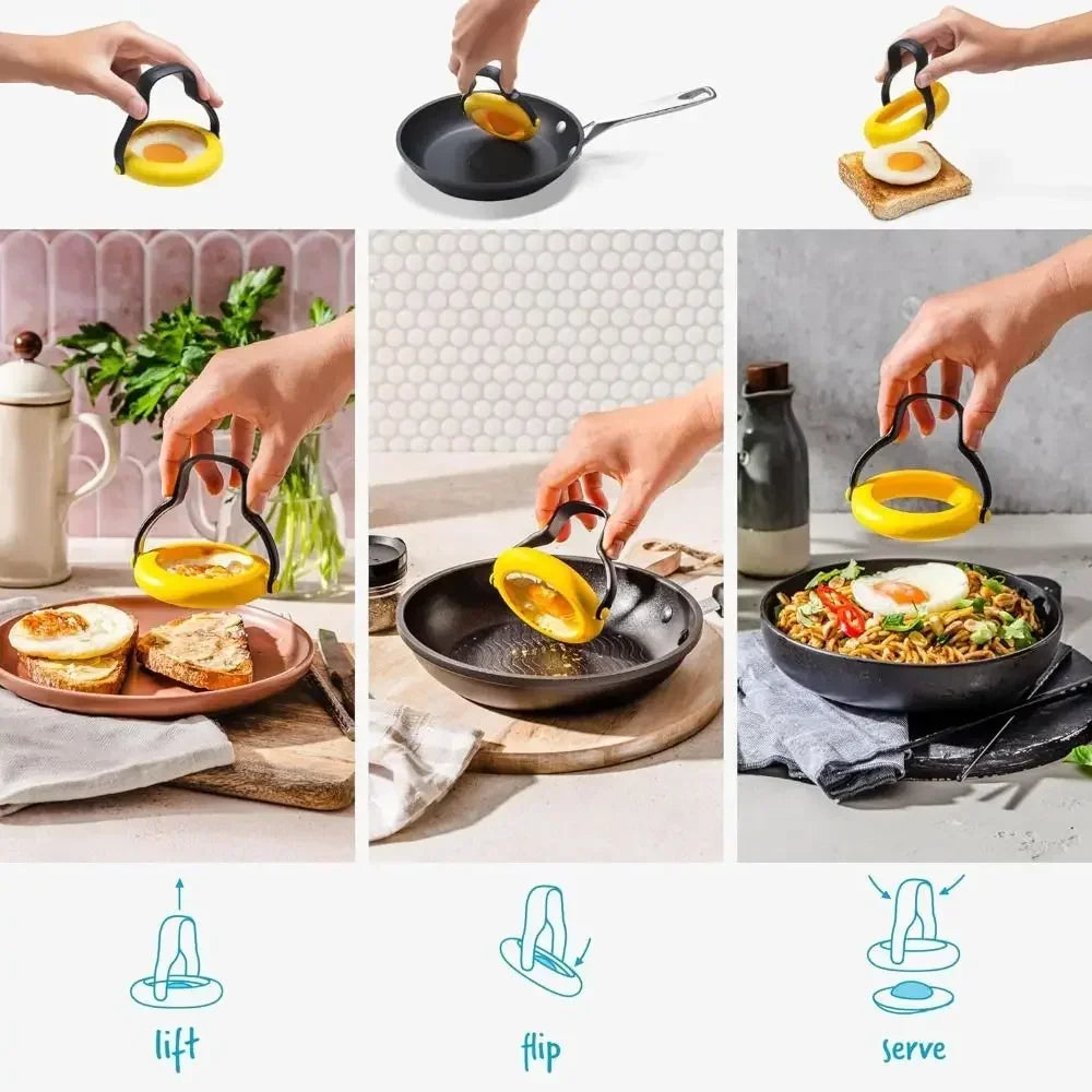 3-in-1 No-Leak Fried Egg Ring Mold with Flip Handle