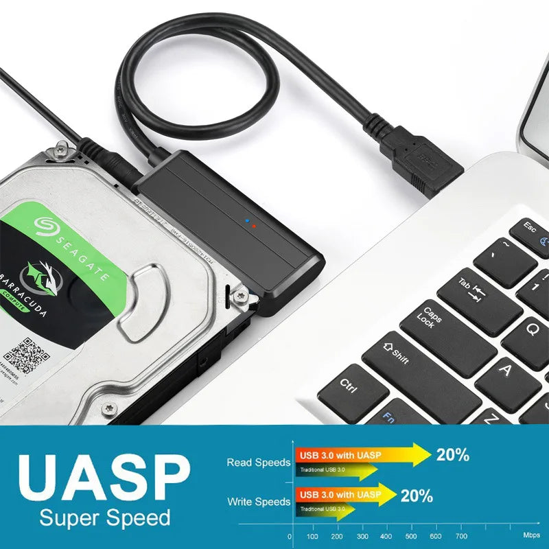 USB 3.0 to SATA III Cable Adapter with DC Power Port | HDD & SSD