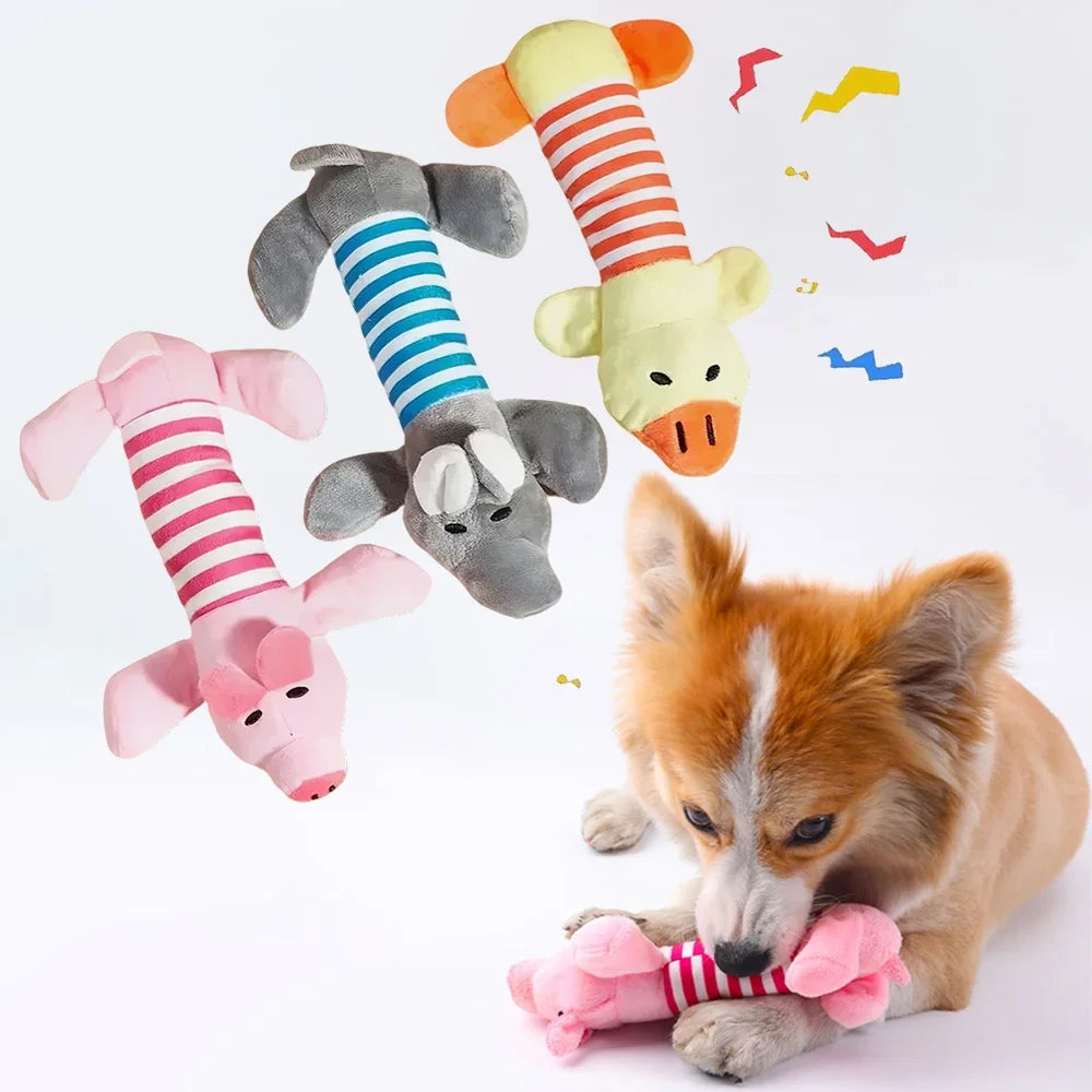 Squeaky Plush Dog Toy – Elephant Duck Pig Chew Toys