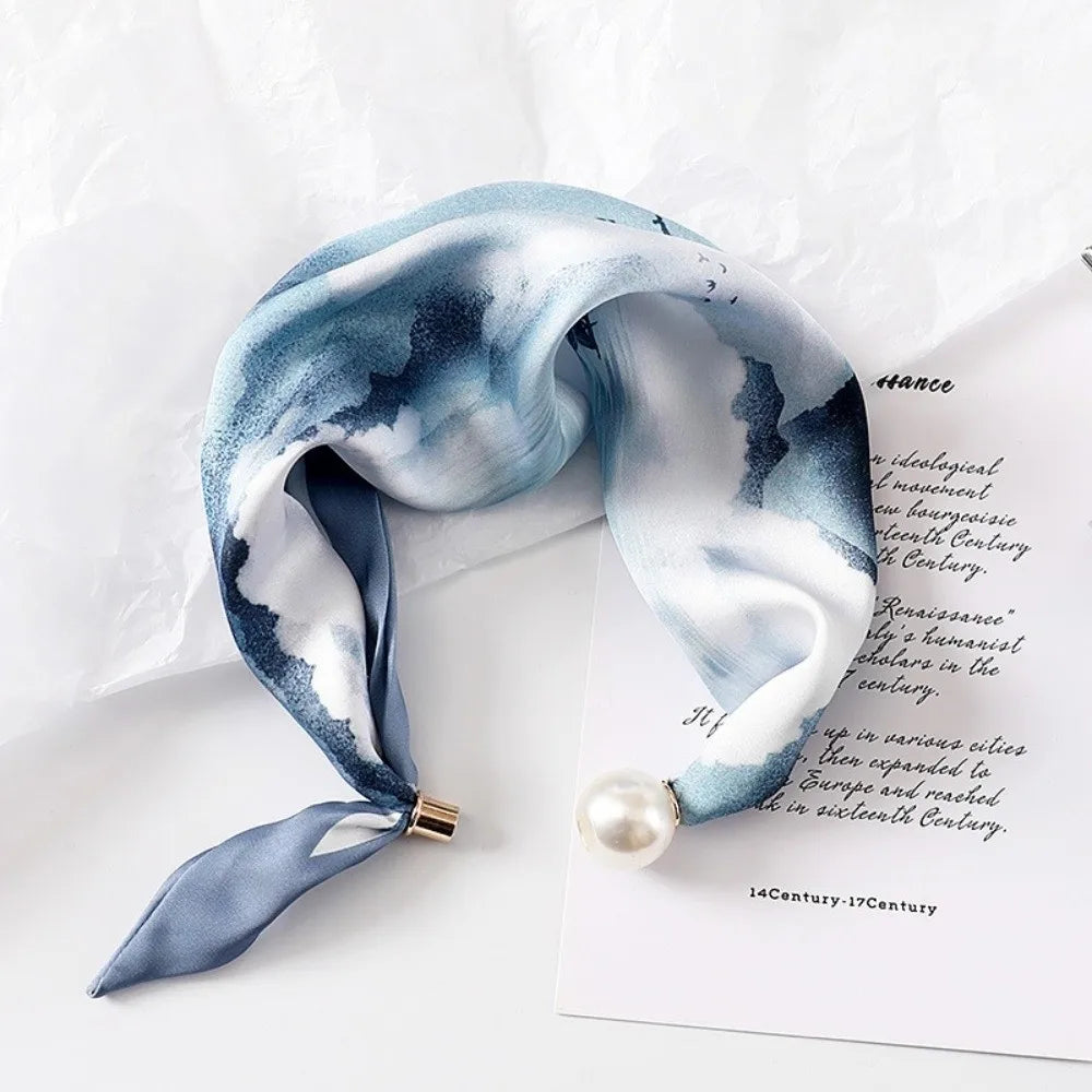Pearl Buckle Printed Neck Scarf – Lightweight Women's Neckerchief