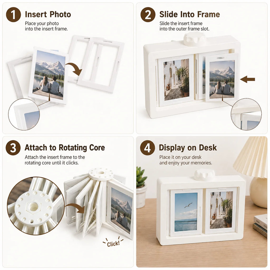 360° Rotating Polaroid Photo Frame – 3-Inch Stereoscopic Album