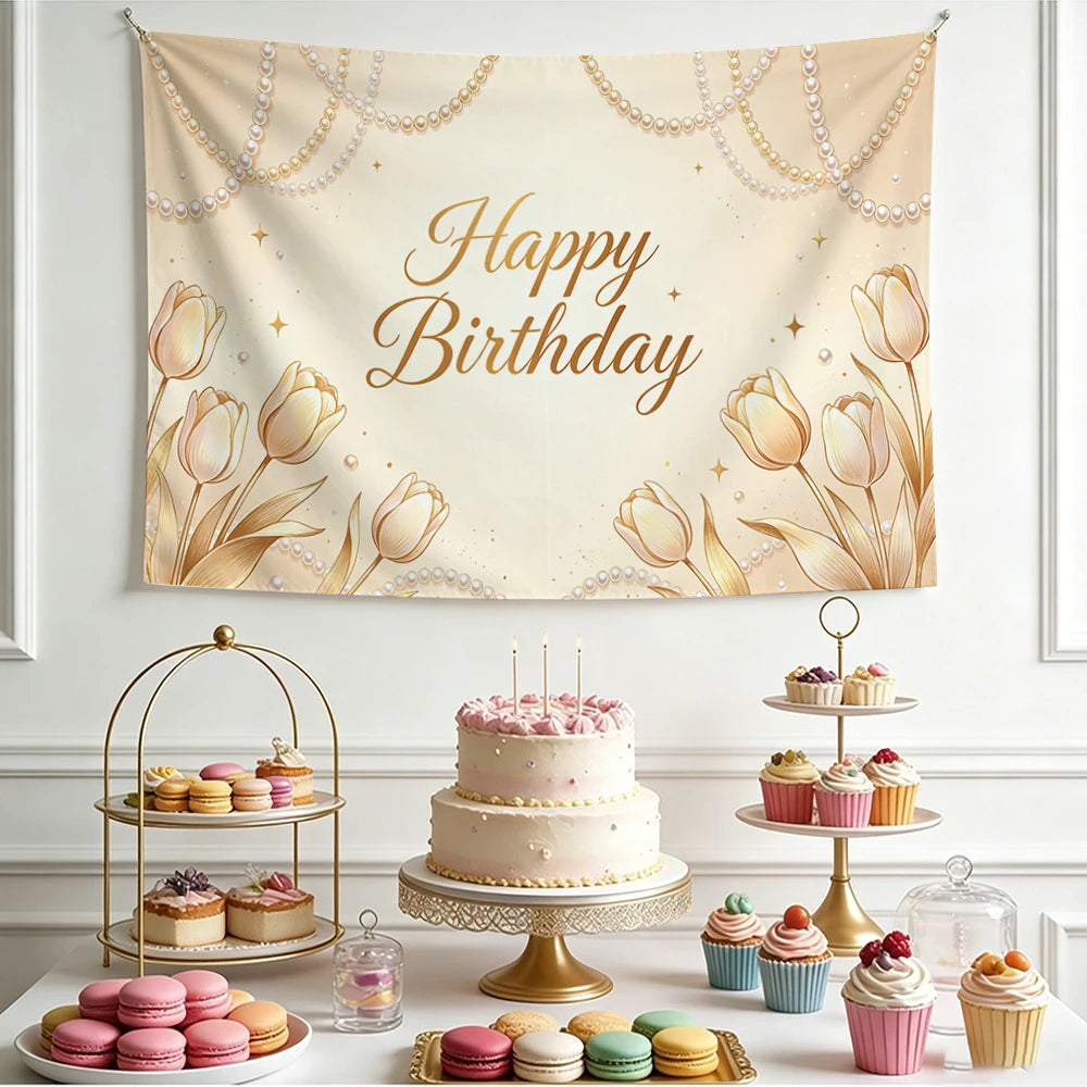 Happy Birthday Cherry Print Tapestry – Party Wall Hanging