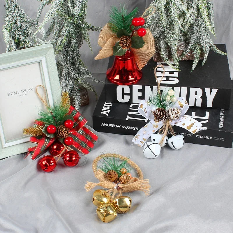 Sleigh Bell Red Berries Checkered Bow Christmas Tree Ornament