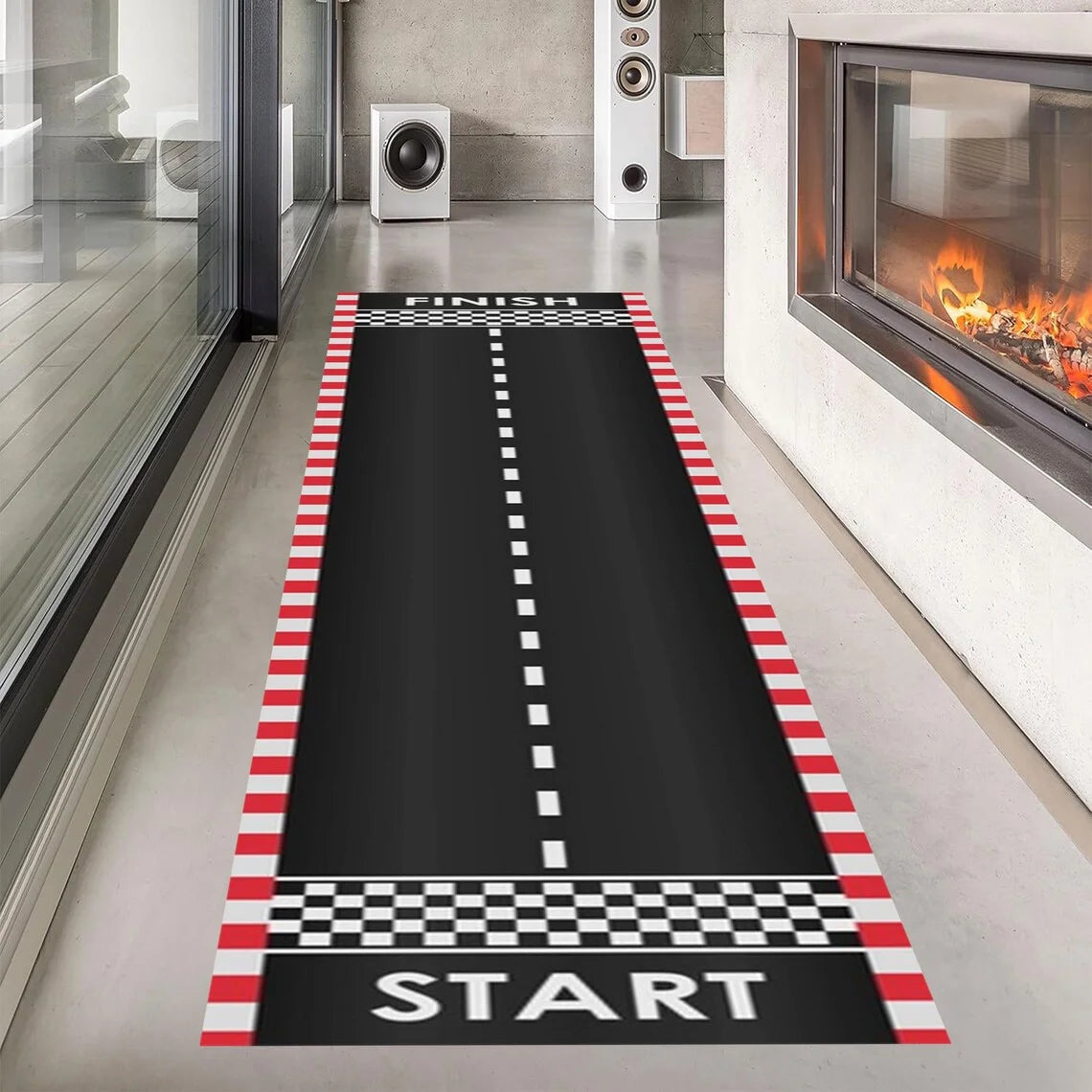Race Track Runner Rug – Non-Slip Car Theme Mat for Kids' Rooms