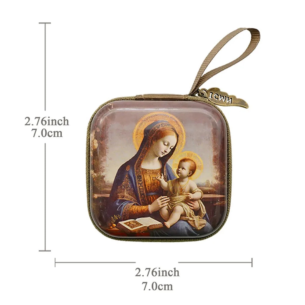 Virgin Mary Rosary Storage Bag – Zippered Prayer Pouch 7x7cm