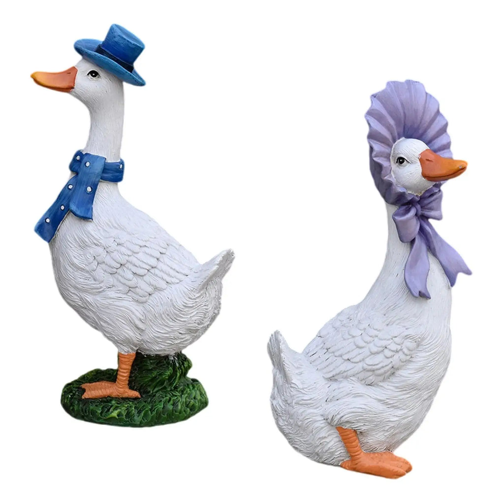 Resin Cartoon Duck Garden Statues – 2-Pack Outdoor Figurines