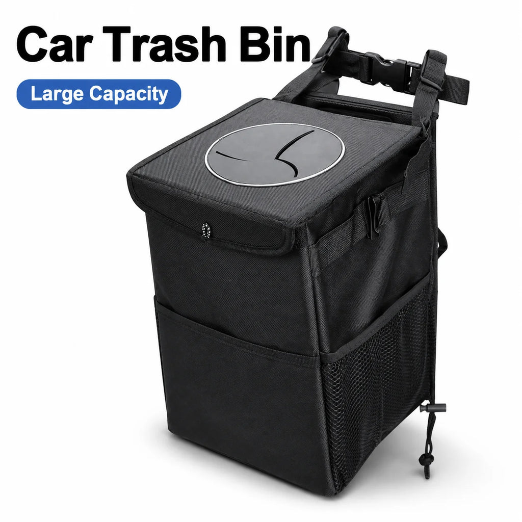 Waterproof Car Trash Bin – Self-Closing Lid & Backseat Organizer