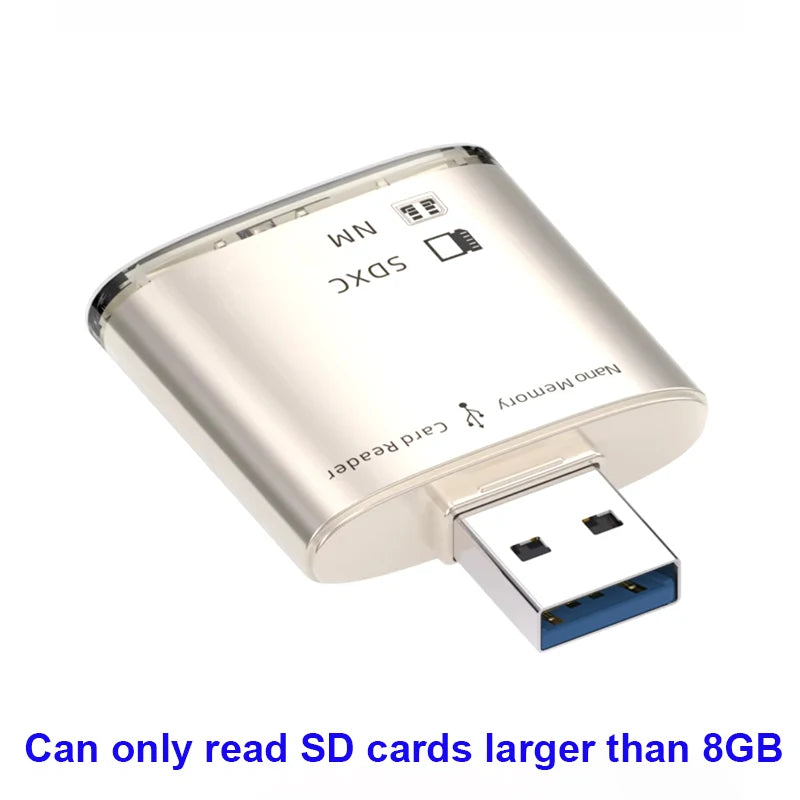 USB 3.0 SD/SDXC & NM Nano Memory Card Reader 8GB–128GB