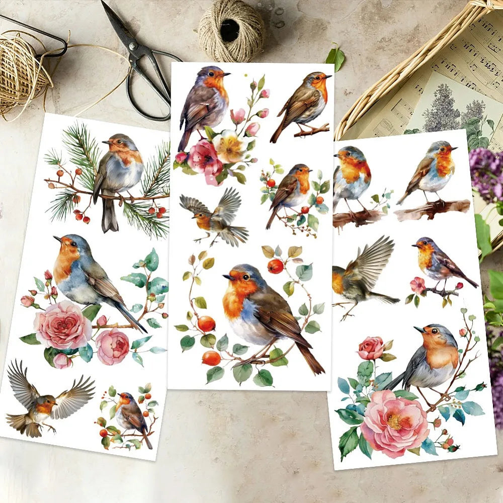 Bird Rub-On Transfers for Furniture & Crafts – 3-Sheet Robin Set
