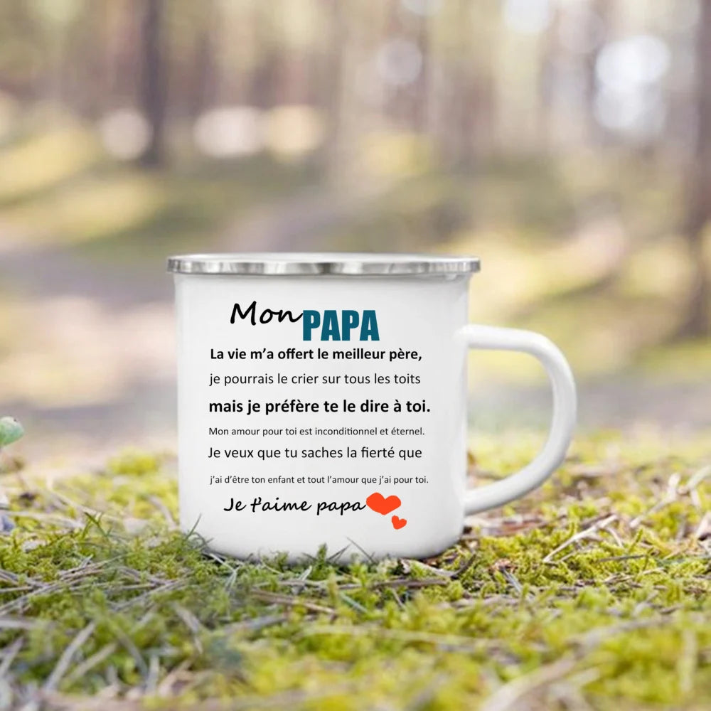 French Print Enamel Mug | Creative Coffee Cup Gift for Mom & Dad