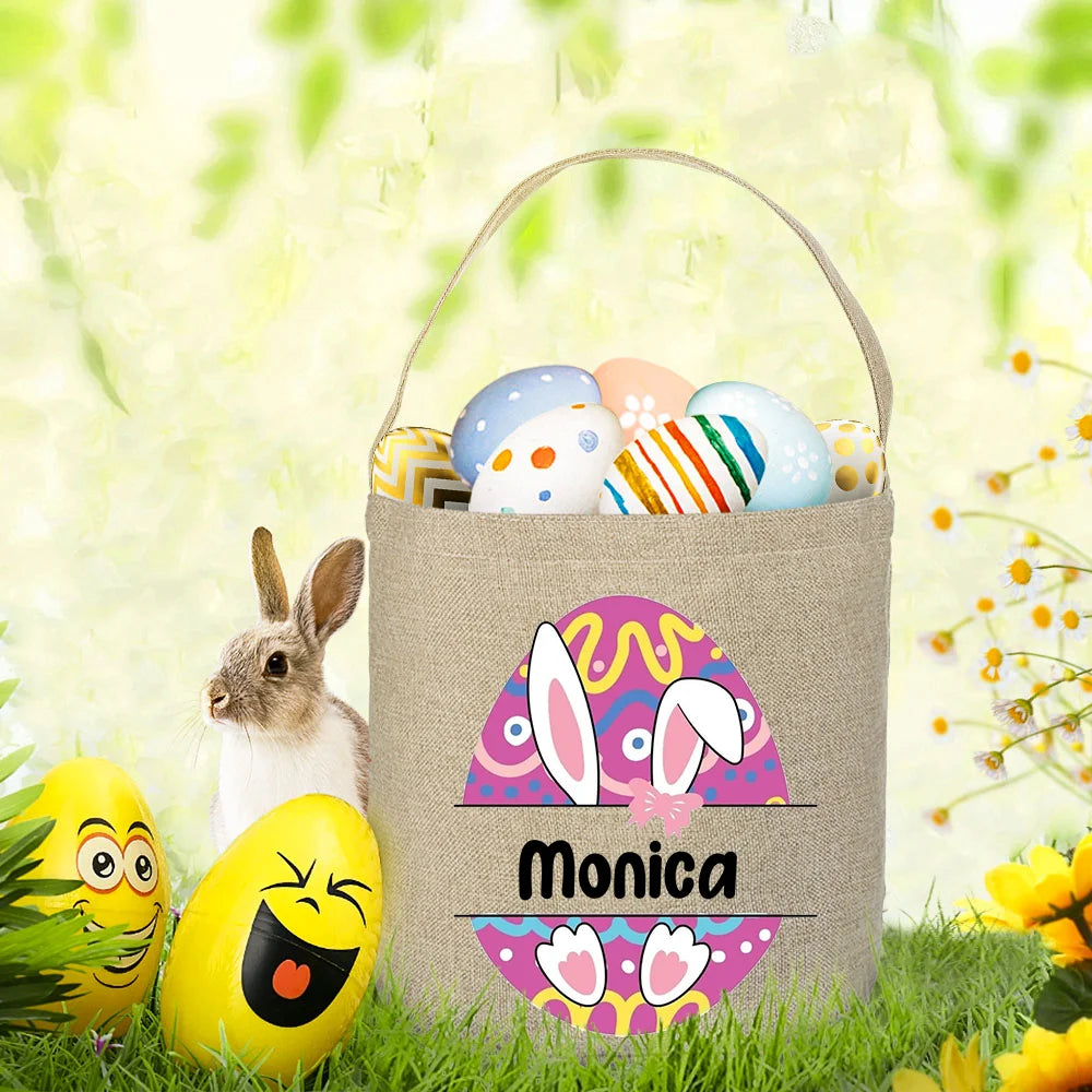 Personalized Easter Bunny Linen Tote Bag – Kids Gift Bag