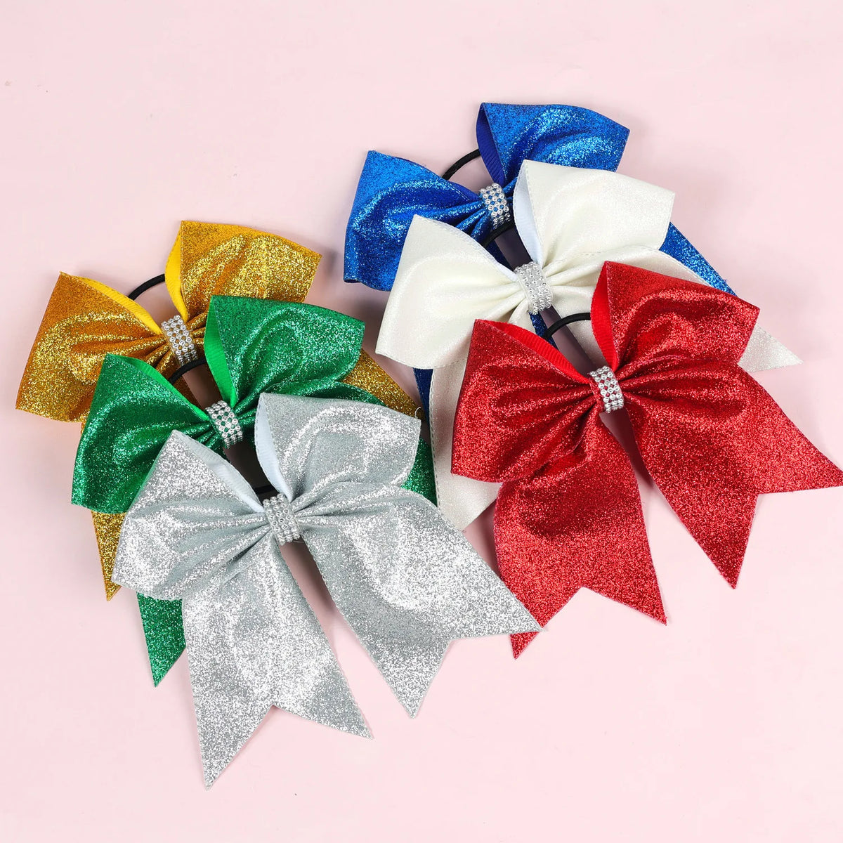 12-Pack Glitter Grosgrain Cheerleading Hair Bows for Girls