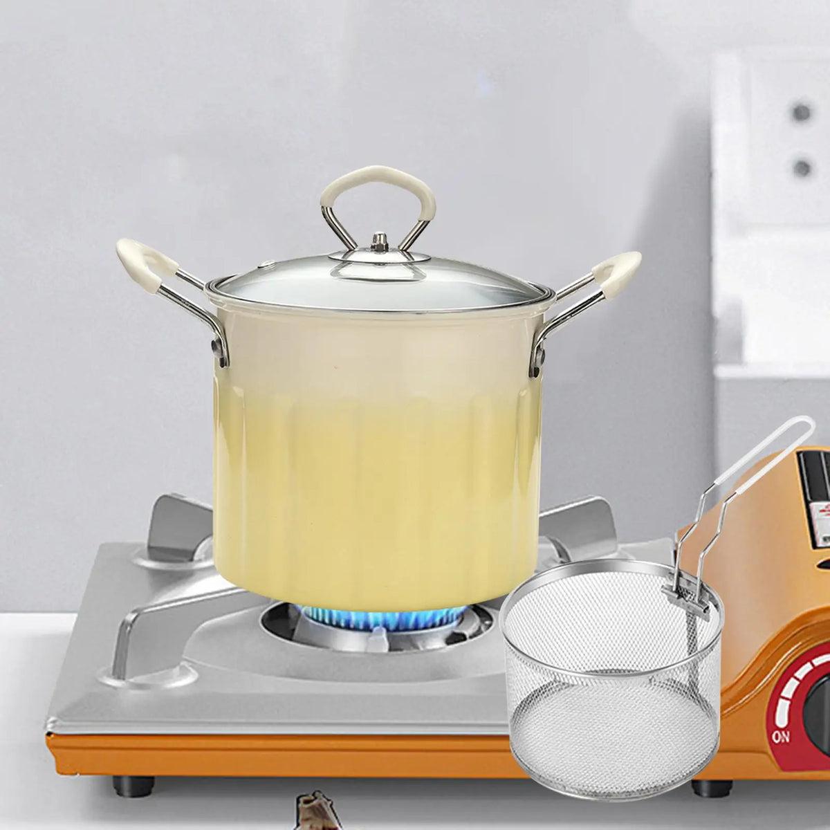 Stainless Steel Deep Frying Pot with Strainer Basket – 3L