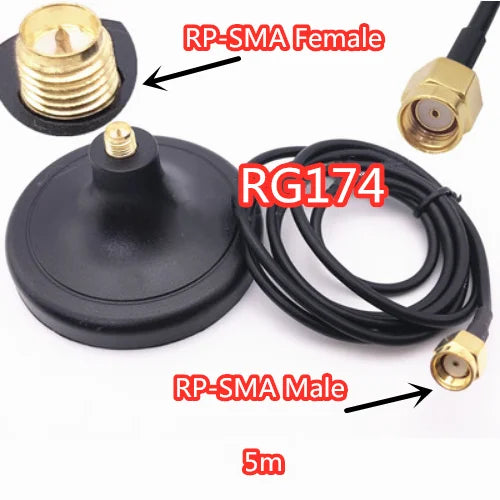 WiFi Antenna Extension Cable RP-SMA Suction Cup Base 1–5M