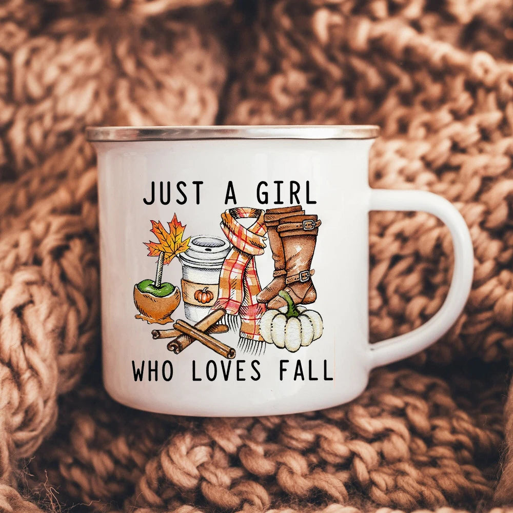 Just a Girl Who Loves Fall Enamel Mug | Thanksgiving Gift